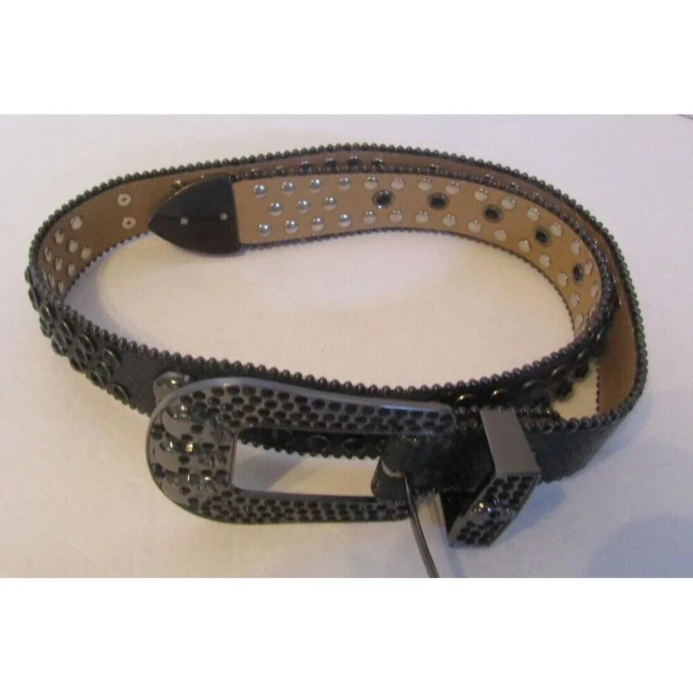 Wesharal Belt Black Rhinestone Diamone Inlays Skulls Western Cowgirl Size M/L